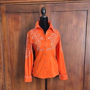 Vintage Orange Western Shirt with Rhinestones S/M